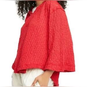 Free People Red Baja Babe Hacci Top Hoodie Beach Pullover Flare Sweater Size L